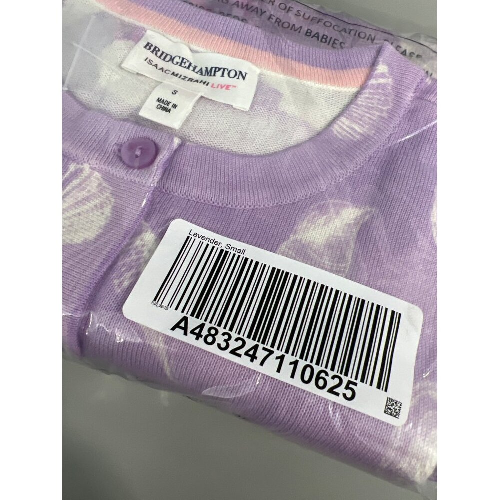 Isaac Mizrahi Live Bridgehampton Printed Shell Cardigan Women Small Lavender NEW - Picture 3 of 7
